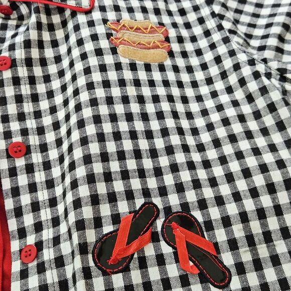Vtg Lemon Grass Black Gingham Plaid Embroidered Picnic Button-Up Shirt Novelty S - Picture 11 of 12